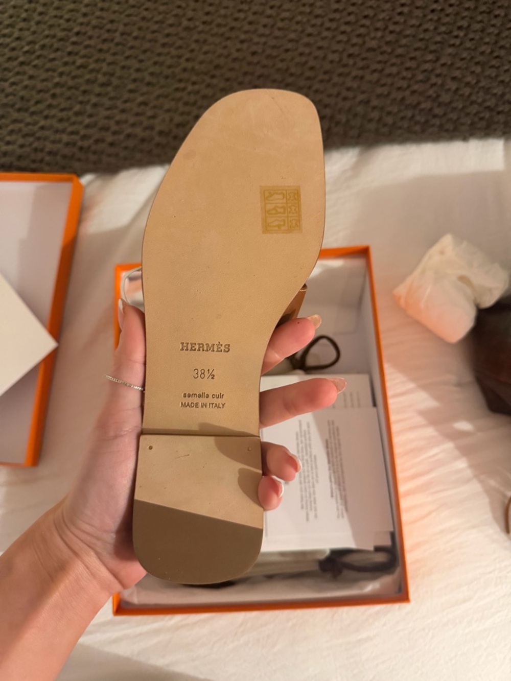 Hermes Brown Leather Oran Slide Sandals - Picture 2 of 3